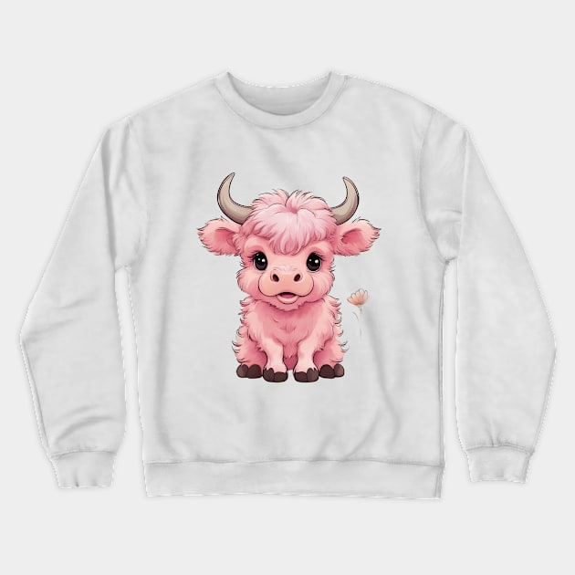 Cute Pink Fluffy Highland Cow Crewneck Sweatshirt by CBV